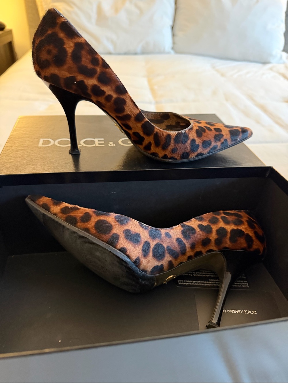 Dolce & Gabbana Leopard Print Calf Hair Pointed Toe Pumps - Brown/Black
